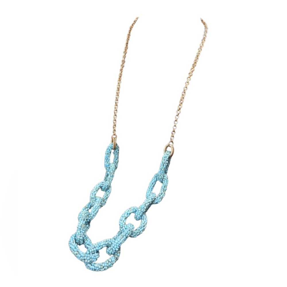 Graziano Blue Seed Bead Link Vintage Necklace